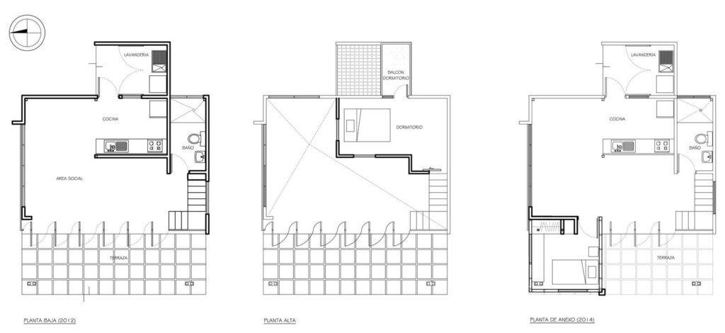 Planta y piso alto de Casa MA de 50m².  Foto: Reproducción / Bric Arquitectos 