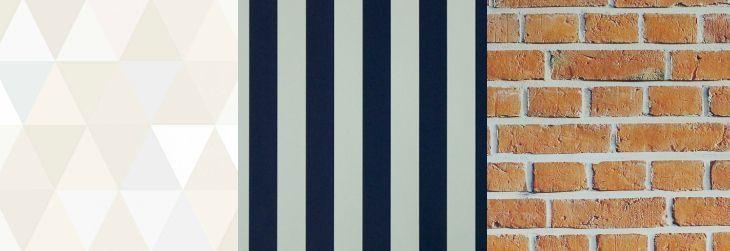 Imagen: Tua Casa - Papel pintado geométrico de triángulos / Papel pintado de rayas azul marino y blanco / Papel pintado de ladrillo clásico naranja