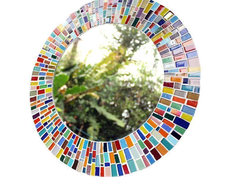 Espejo de mosaico de colores de 40 cm por R$ 224 en <a href=